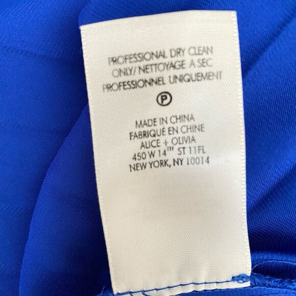 $350 Alice + Olivia Yuki pleated dress cobalt blue Padded Shoulder Sz Small Midi - Picture 6 of 9